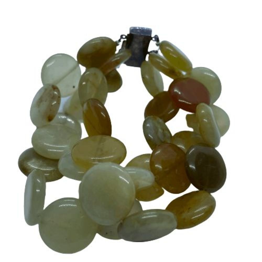 Gorgeous Triple Strand Chunky Green & Brown Stone Bead Bracelet